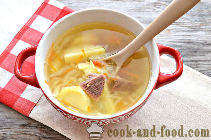 Sopa de col fresca con la carne y el arroz - cómo cocinar sopa de carne, un paso a paso de la receta fotos