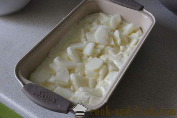 Pastel de vainilla con peras y queso en moldes - Cómo cocinar un pastel de requesón y peras en el hogar, paso a paso las fotos de la receta