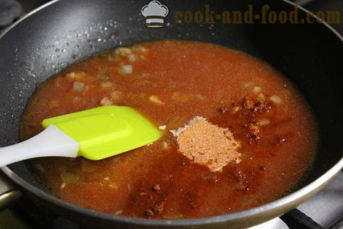 Espaguetis con atún enlatado en salsa de tomate y crema deliciosa - tanto para cocinar espaguetis, un paso a paso de la receta fotos
