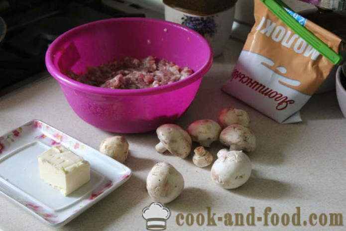 Albóndigas de cerdo con setas y salsa de crema - Cómo preparar albóndigas de carne picada y las setas, un paso a paso de la receta fotos