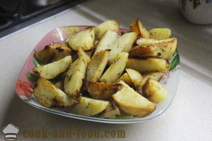Patatas cocidas al horno con miel y mostaza en el horno - como deliciosos para cocinar las patatas en el hoyo, paso a paso la receta con phot