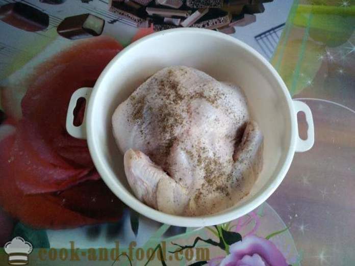Pollo al horno por completo en el banco - como un delicioso pollo al horno en el horno entero, un paso a paso de la receta fotos