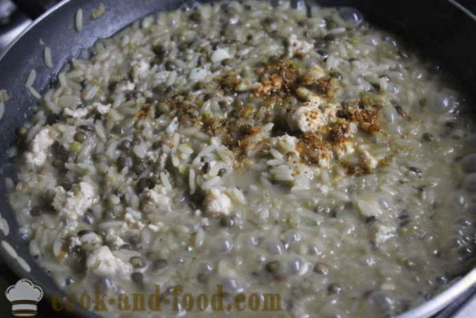 Pilaf con lentejas, arroz y carne de pollo - cómo cocinar el arroz pilaf de pollo y lentejas, con un paso a paso las fotos de la receta