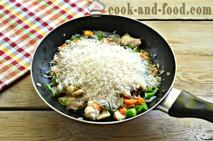 Arroz con verduras y pollo - tanto delicioso arroz cocinar el pollo en una sartén, un paso a paso de la receta fotos