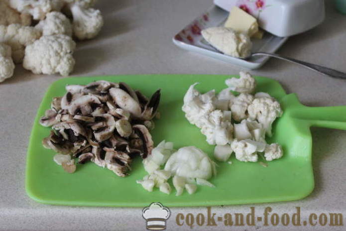 Sopa cremosa de setas y coliflor - cómo cocinar la sopa con setas, un paso a paso de la receta fotos