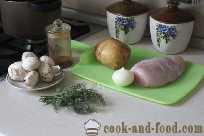 Pechuga de pollo rodado relleno con champiñones y patatas - cómo hacer rollos de pollo, con un paso a paso las fotos de la receta