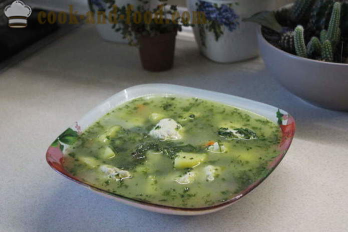Sopa de espinacas con crema y albóndigas - cómo cocinar sopa de espinacas congeladas, paso a paso las fotos de la receta