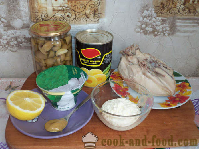 Ensalada de pollo con piña y setas - cómo hacer ensalada de pollo con piña y setas, un paso a paso de la receta fotos