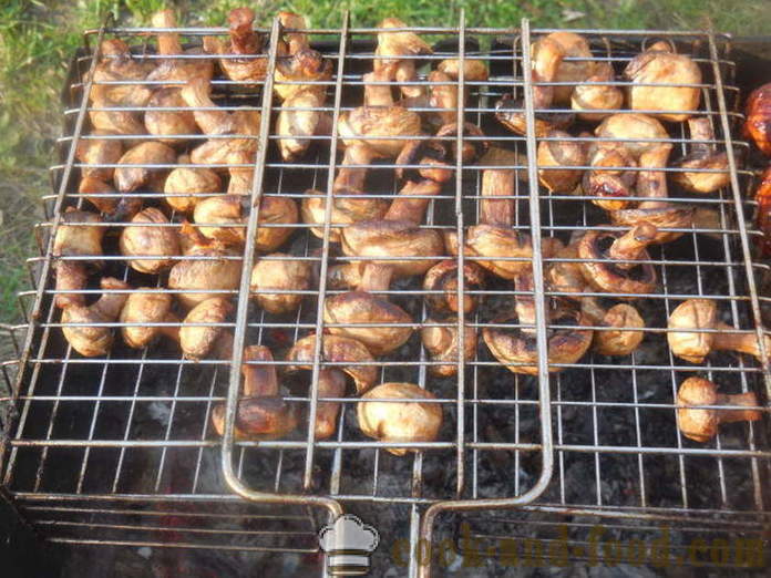 Setas champiñones marinados en salsa de soja - cómo freír los champiñones a la parrilla, un paso a paso de la receta fotos