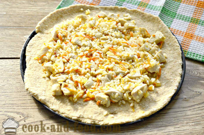 Pastel de cereales de grano entero con pollo y arroz - cómo cocinar un pastel de pollo en el horno, con un paso a paso las fotos de la receta