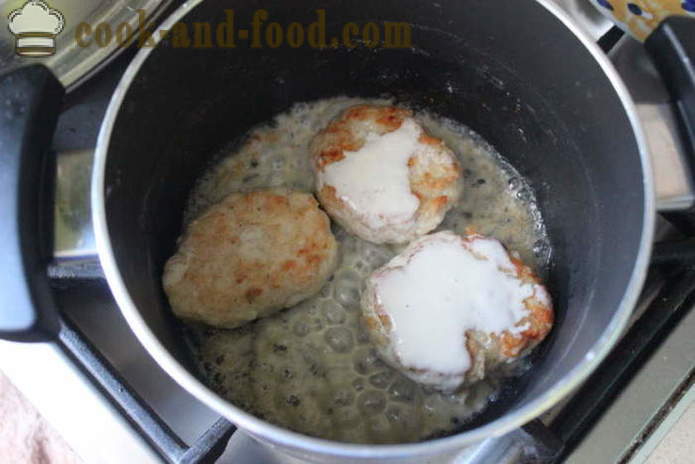 Albóndigas de carne de pollo picada con arroz y salsa de crema agria - cómo cocinar albóndigas de pollo y arroz picada, con un paso a paso las fotos de la receta