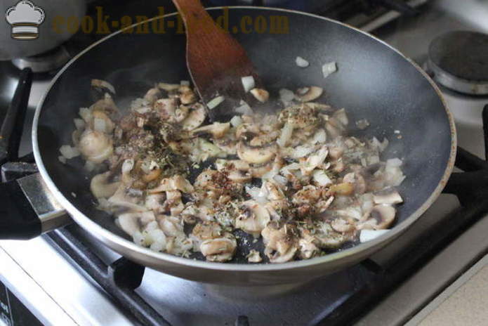 Pastas rellenas conchas con champiñones picados - Cómo hacer rellenas de pasta conchas en el horno, con un paso a paso las fotos de la receta