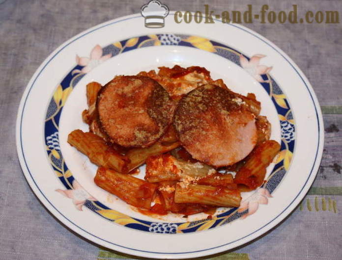 Ziti plato italiano - horneado de pasta como en el horno con queso, tomate y jamón, un paso a paso de la receta fotos
