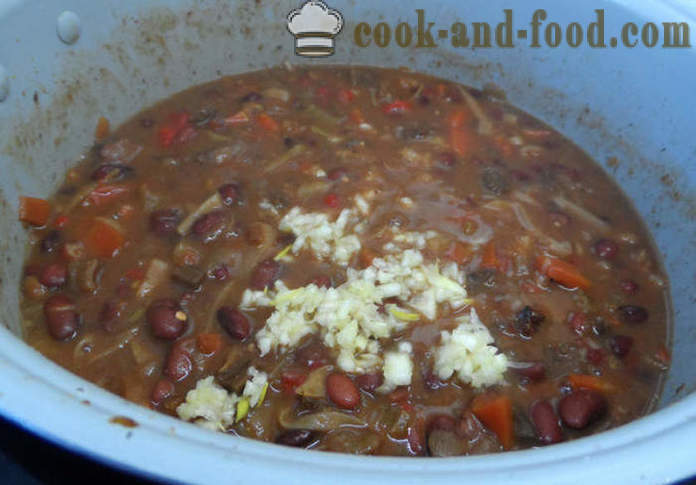 Sopa espesa Chili con carne - cómo cocinar un clásico chili con carne, paso a paso las fotos de la receta