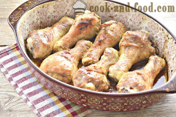 Baquetas delicioso pollo en el horno - como un delicioso muslo de pollo al horno, un paso a paso de la receta fotos