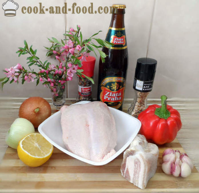 Mechado de pecho de pollo en la cerveza - la forma de cocinar las pechugas de pollo en el horno, con un paso a paso las fotos de la receta