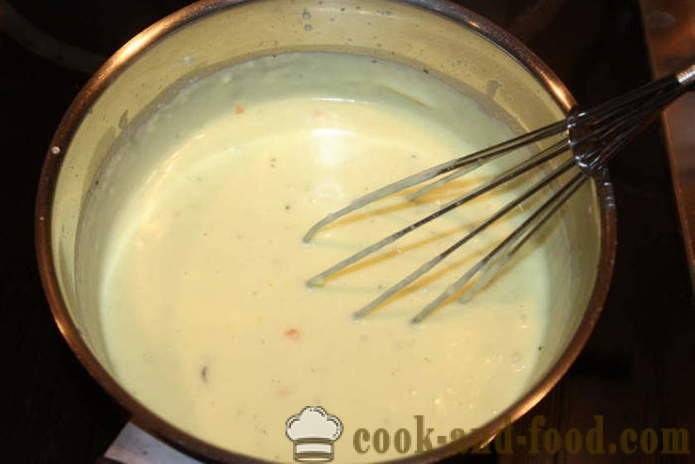 Lasaña de pollo y salsa de queso y leche - cómo cocinar lasaña en casa en el horno, con un paso a paso las fotos de la receta