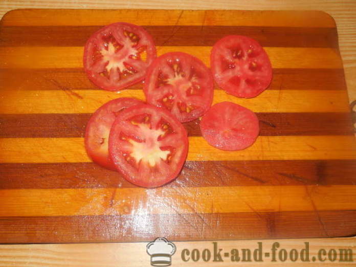 La carne con tomate y queso en el horno - cómo cocinar la carne jugosa en el horno, con un paso a paso las fotos de la receta