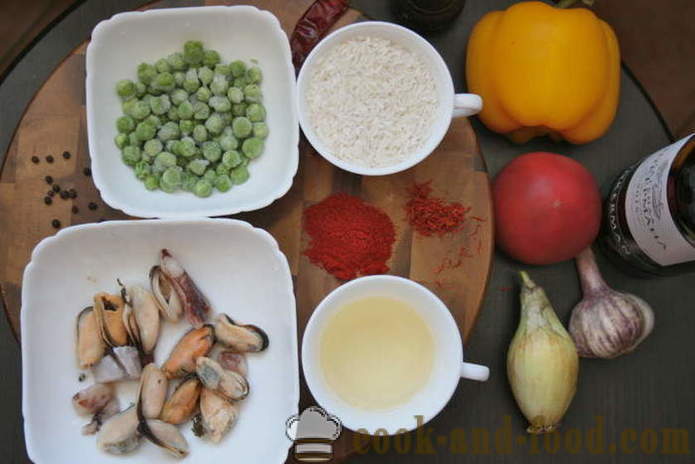 Clásica paella con pollo y mariscos - cómo hacer paella en casa, fotos paso a paso de la receta