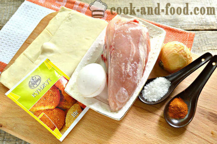 Inicio de hojaldre con pollo Samsa - cómo preparar un Samsa con capas de pollo, un paso a paso de la receta fotos