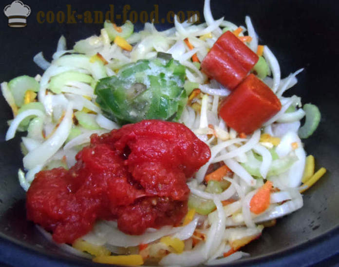 Guiso de pescado con verduras y guarnición de arroz - como un guiso de pescado con verduras en multivarka, fotos paso a paso de la receta