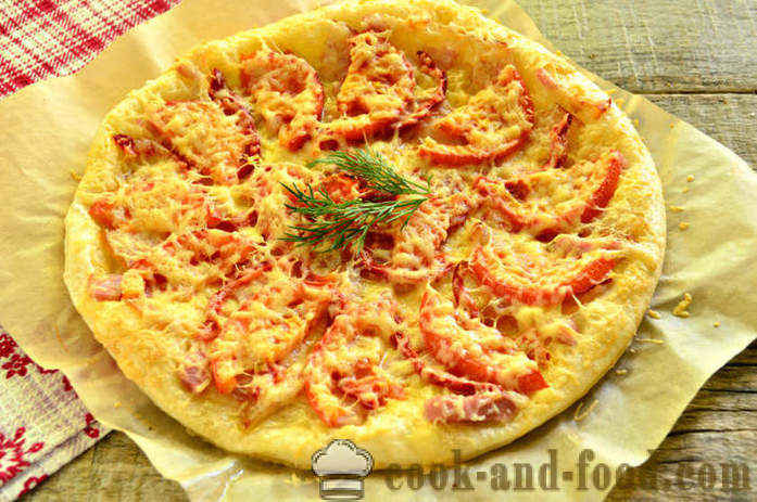 Pasteles pizza Puff Puff con tocino y pimienta - cómo preparar la pizza sin levadura de la masa, un paso a paso fotos de la receta