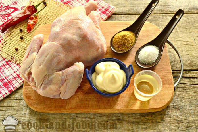 Todo el pollo al horno con papel en el horno - cómo cocinar un pollo en el horno en papel de aluminio, con un paso a paso las fotos de la receta