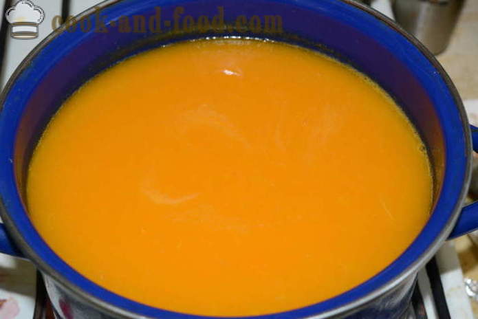 Crema de calabaza, zanahorias y apio sin crema - Cómo cocinar una deliciosa sopa de calabaza, un paso a paso de la receta fotos