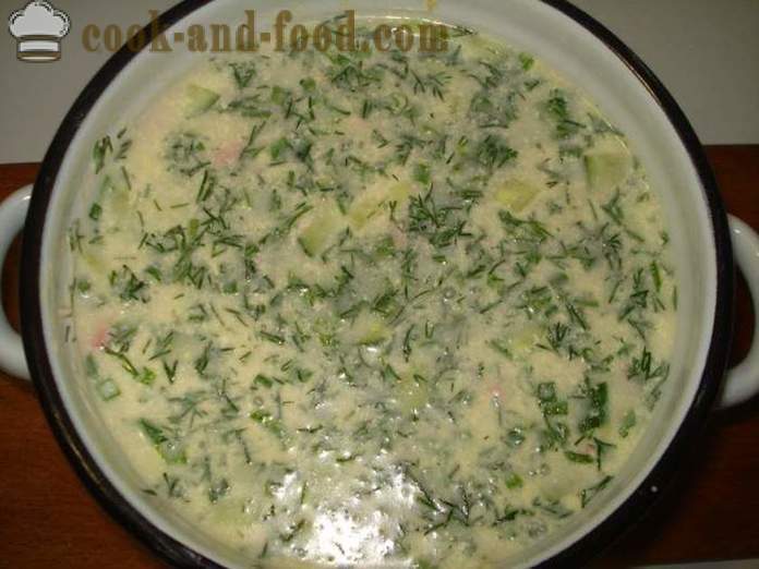 Hash de la primavera en el agua con mayonesa - cómo preparar Okroshka en el agua con mayonesa, un paso a paso de la receta fotos