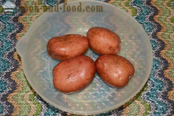 Patatas al horno rápido en el microondas - lo delicioso patatas cocidas al horno en el horno de microondas en la piel, con un paso a paso las fotos de la receta