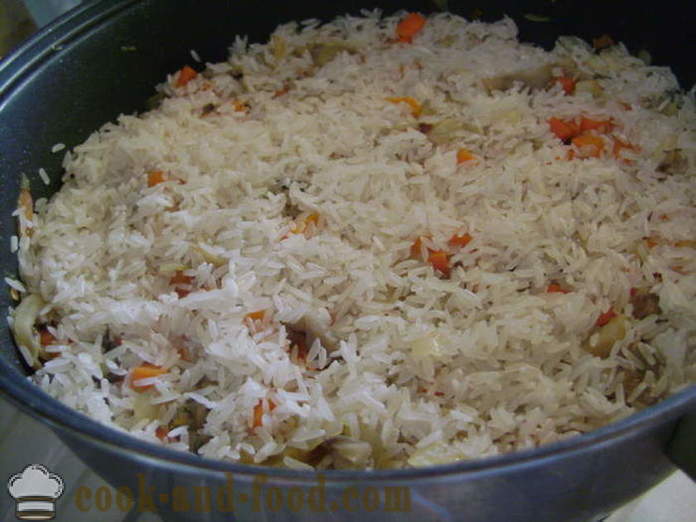 Pilaf sin carne con setas en una sartén - cómo cocinar sin carne risotto con setas, un paso a paso de la receta fotos