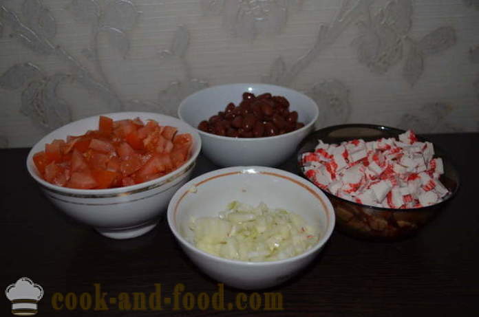 Ensalada simple de frijol rojo con tomate - cómo preparar una ensalada con frijoles rojos, un paso a paso de la receta fotos
