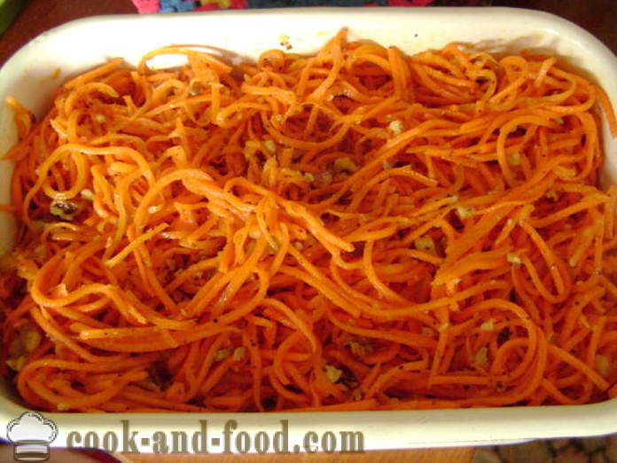 Ensalada de Corea con las zanahorias y las nueces - cómo cocinar una deliciosa ensalada con zanahorias y frutos secos, con un paso a paso las fotos de la receta