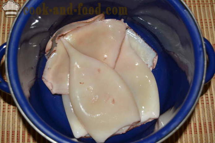 Cómo cocinar ensalada de calamar que eran suaves, con un paso a paso las fotos de la receta