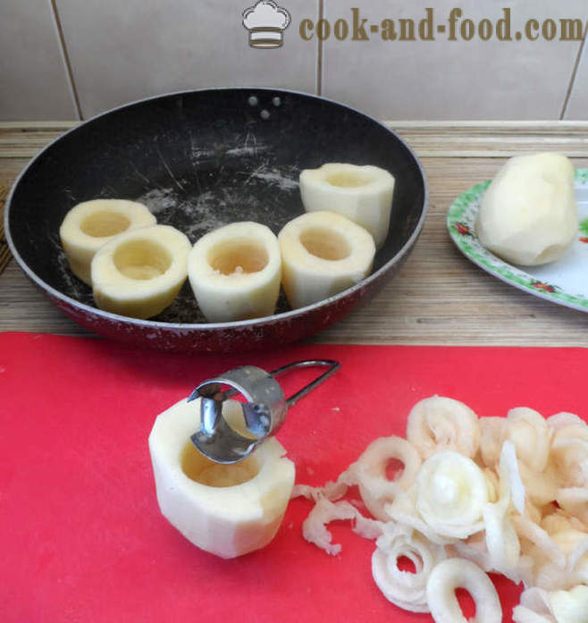 Patatas al horno rellenas con champiñones y queso - cómo cocinar las patatas rellenas de setas, un paso a paso de la receta fotos