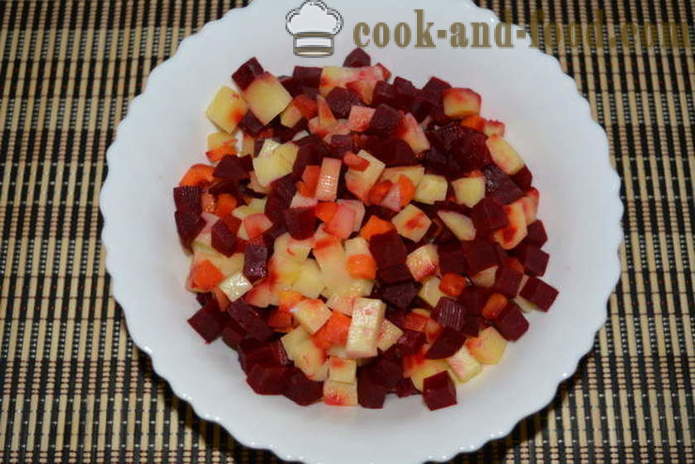 Vinagreta en multivarka guisantes, pepinos - cómo cocinar ensalada en multivarka, fotos paso a paso de la receta