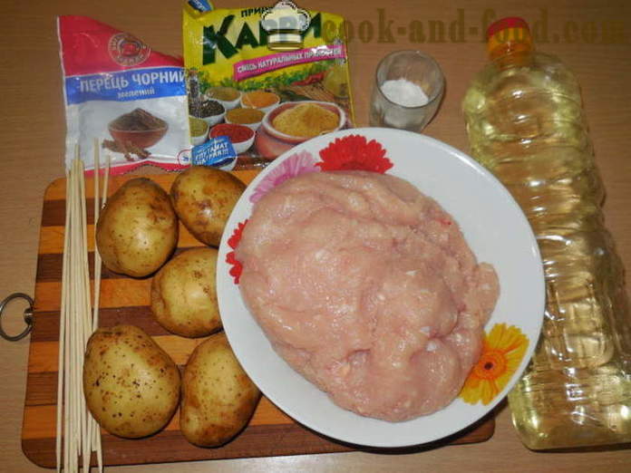 Patatas con la carne picada cocida en el horno en los pinchos - a cocinar las patatas con carne picada en el horno, con un paso a paso las fotos de la receta