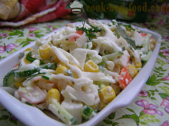 Ensalada de cangrejo delicioso con maíz y los huevos - a cocinar ensalada de cangrejo con maíz rápido y sabroso, con un paso a paso las fotos de la receta