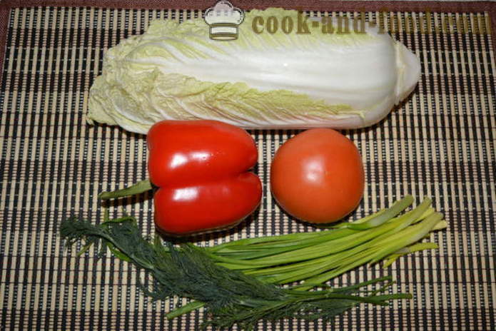 Ensalada de repollo chino, tomates y pimientos - cómo preparar una ensalada de col china, un paso a paso de la receta fotos
