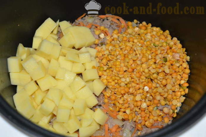 Sopa de guisantes con la carne - cómo cocinar sopa de guisantes en multivarka rápidamente, paso a paso las fotos de la receta