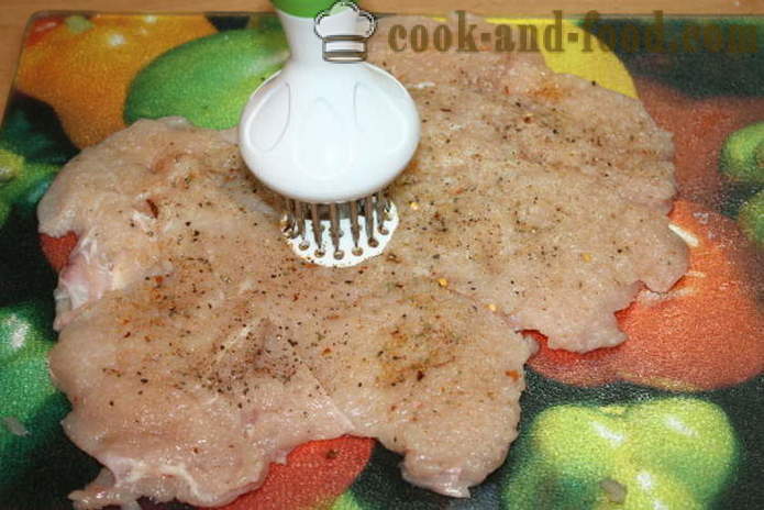 Pastel de carne de pechuga de pollo relleno de setas y carne picada en el horno - cómo cocinar un pastel de carne en casa, paso a paso las fotos de la receta