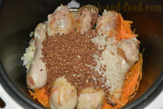 Trigo sarraceno con arroz y carne en multivarka - cómo preparar arroz con trigo sarraceno en multivarka, paso a paso las fotos de la receta