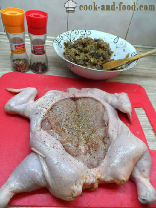 Pollo relleno y sin huesos en el horno - cómo cocinar pollo relleno y sin huesos, un paso a paso de la receta fotos