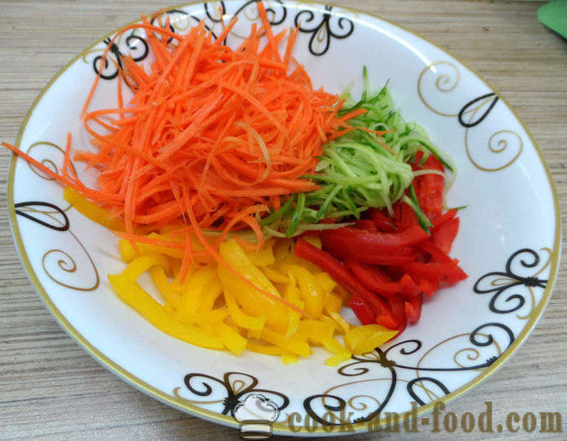 Una deliciosa ensalada con verduras y Funchoza - cómo preparar una ensalada en casa Funchoza, fotos paso a paso de la receta