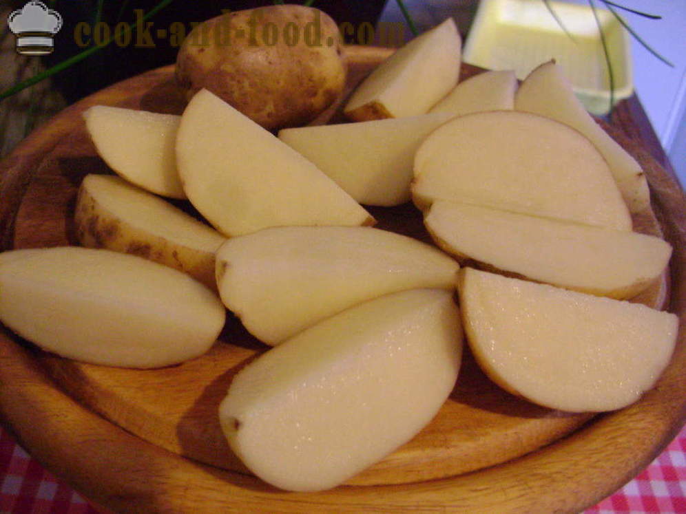 Patatas cocidas al horno con una corteza - rodajas de patata cocidas al horno como en el horno, con un paso a paso fotos de la receta