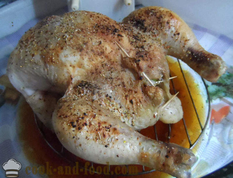 Pollo al horno con manzanas en aerogrill - Cómo cocinar pollo entero, paso a paso las fotos de la receta