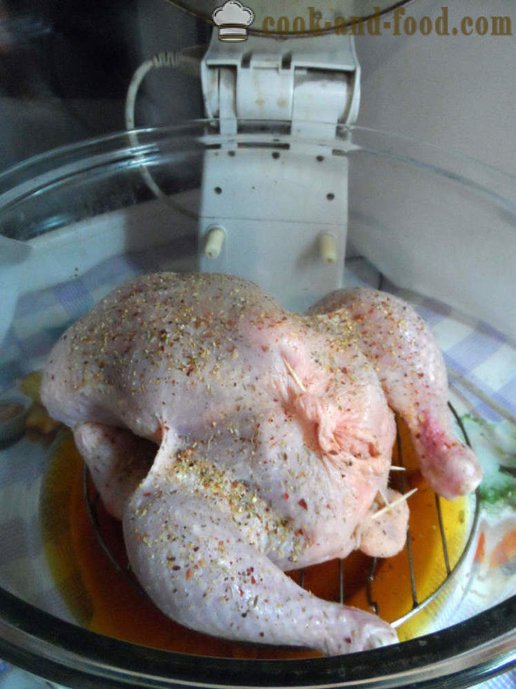 Pollo al horno con manzanas en aerogrill - Cómo cocinar pollo entero, paso a paso las fotos de la receta