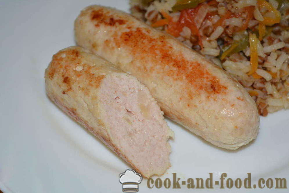 Salchichas de pollo domésticos en la lámina para alimentos para niños - cómo cocinar salchichas de pollo en casa, fotos paso a paso de la receta