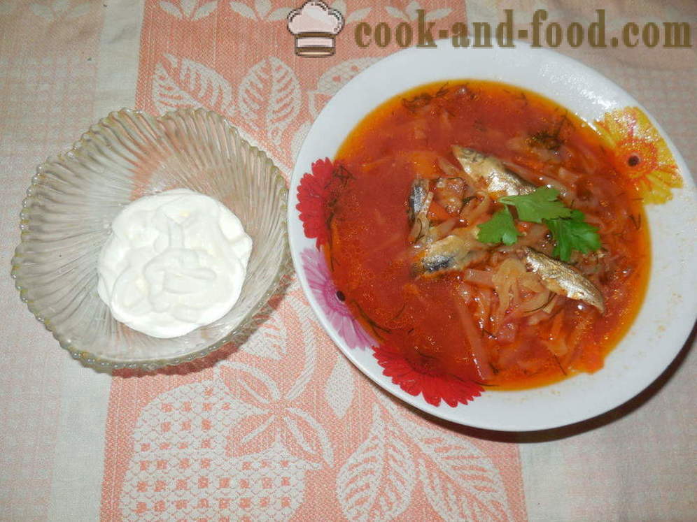 Sopa de verduras con sardinas en salsa de tomate en multivarka - cómo cocinar sopa de verduras con anchoas, un paso a paso de la receta fotos