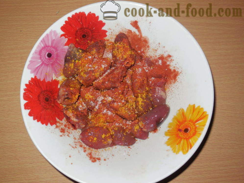 Shish kebab en pinchos de pollo corazones - a cocinar deliciosas brochetas de corazón de pollo, un paso a paso de la receta fotos